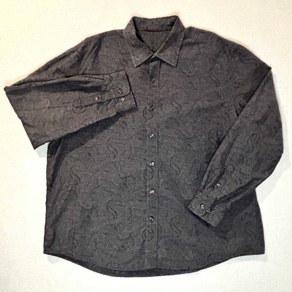 Tasso Elba Mens XXL Charcoal Grey Paisley Jacquard Cotton Button Down Shirt